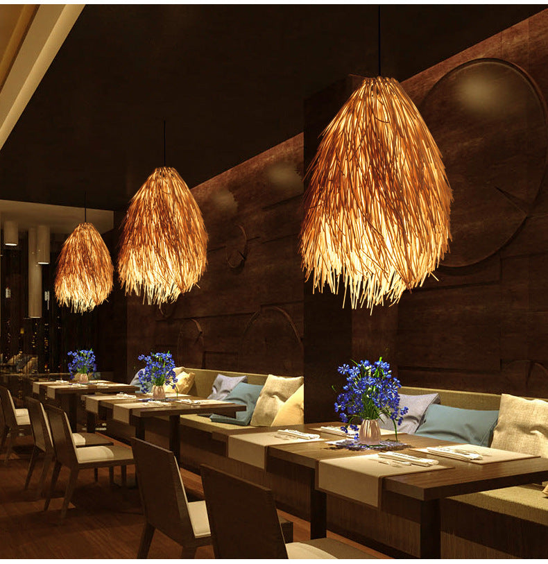 Adjustable Rattan Pinecone Fishing-Line Chandelier