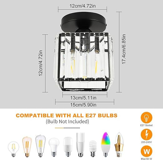 Modern Crystal & Wrought Iron Pendant Chandelier