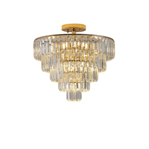 Golden 5-Layer Semi-Recessed Crystal Chandelier